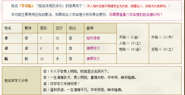 八字姓名打分表（八字姓名评测）